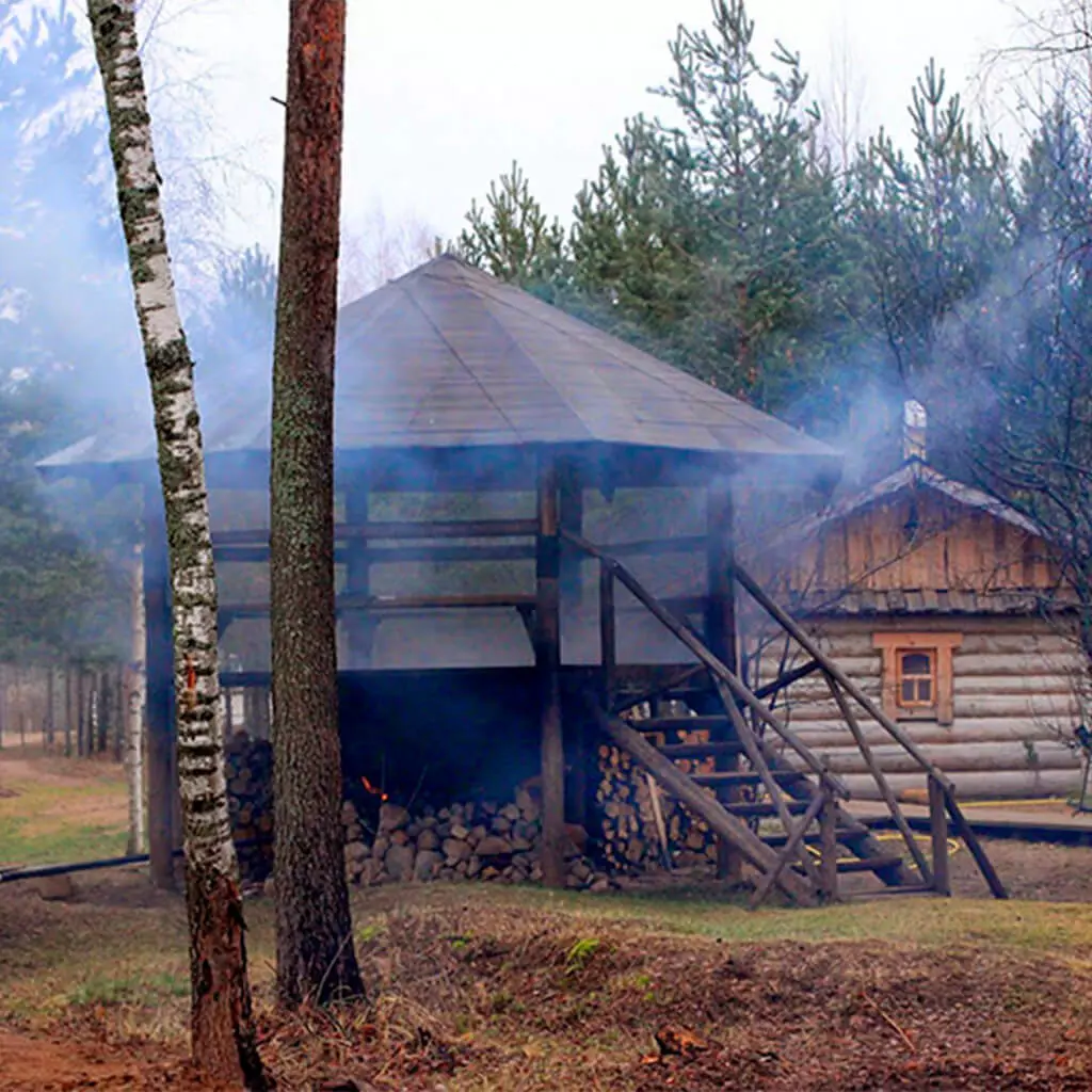 gazebo with steaming outdoor jacuzzi in private estate