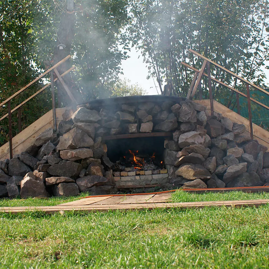 outdoor hot tube fire and smoke
