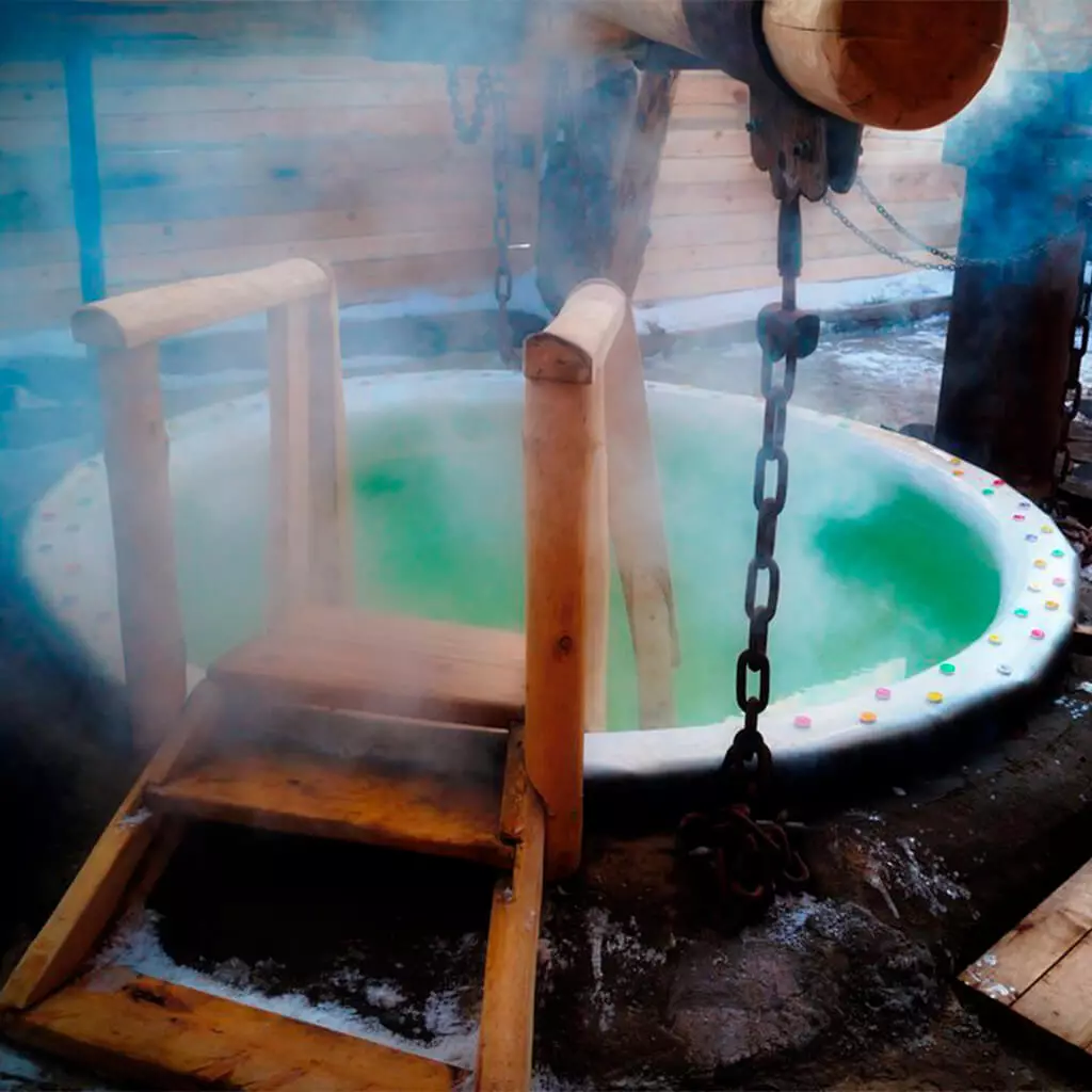 steaming off grid hot tub with salt water